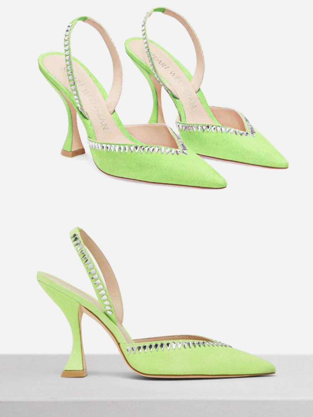 Stuart Weitzman Gemcut Green Suede Pointed Toe Slingback Pump